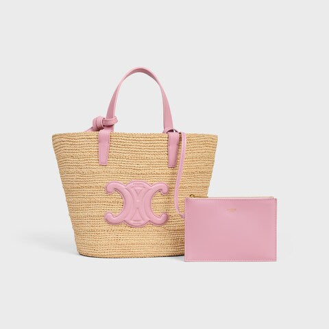 Céline - « Classic Panier petit modèle Souple Raphia et veau Pink »