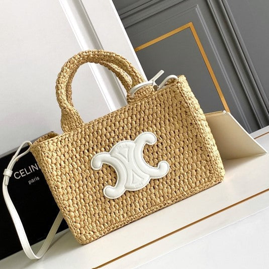 C­eli­ne - « Small Cabas Thais Raffia Calfskin Top »