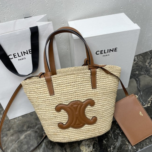 Céline - « Classic Panier petit modèle Souple Raphia et veau »