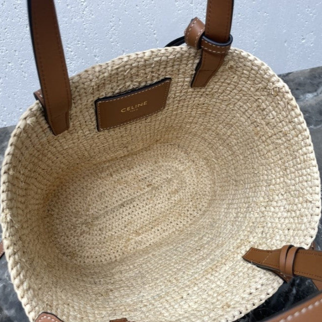 Céline - « Classic Panier petit modèle Souple Raphia et veau »