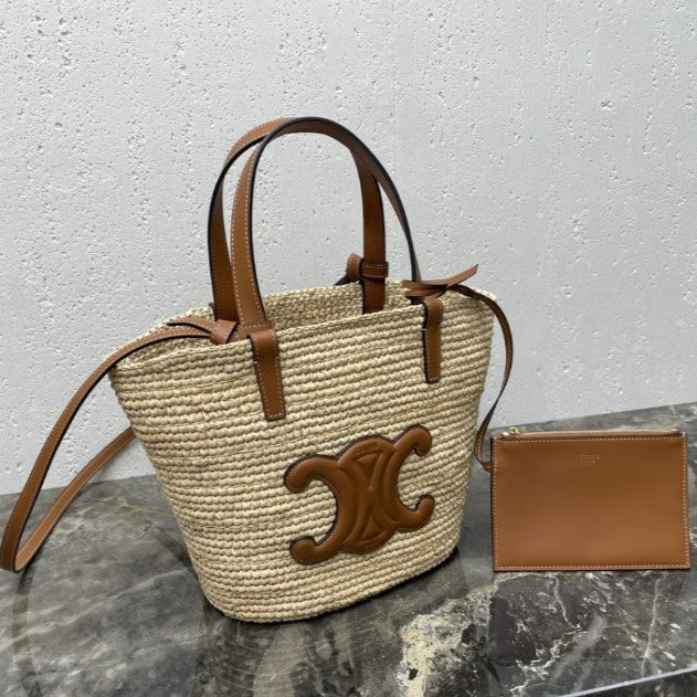 Céline - « Classic Panier petit modèle Souple Raphia et veau »