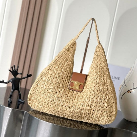 C­eli­ne - « Classic Panier Cabas Triangle Raffia Calfskin »