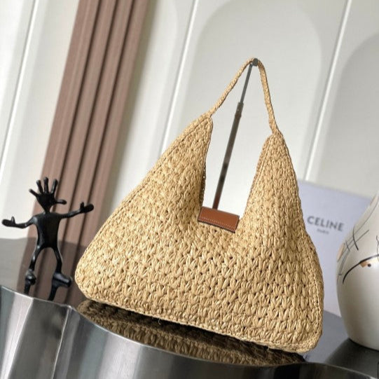 C­eli­ne - « Classic Panier Cabas Triangle Raffia Calfskin »