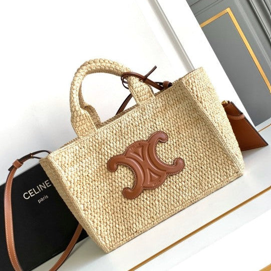 C­eli­ne - « Small Cabas Thais Raffia Calfskin Top »