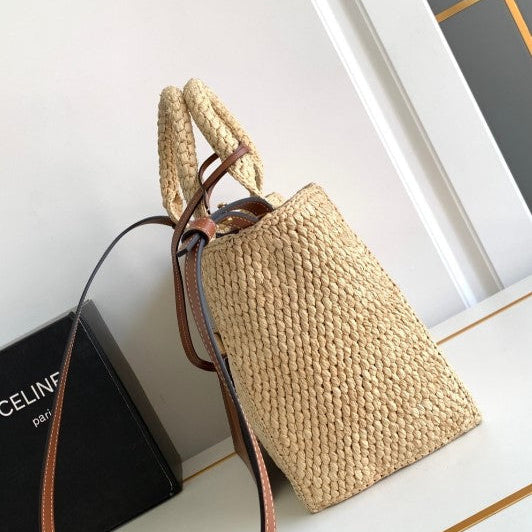 C­eli­ne - « Small Cabas Thais Raffia Calfskin Top »