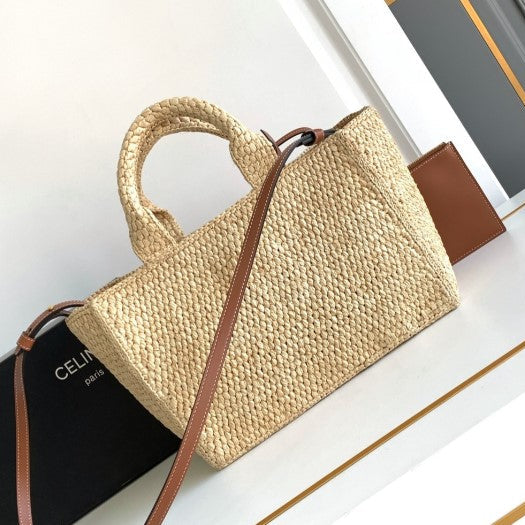 C­eli­ne - « Small Cabas Thais Raffia Calfskin Top »