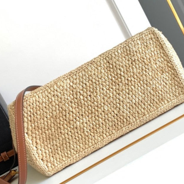 C­eli­ne - « Small Cabas Thais Raffia Calfskin Top »