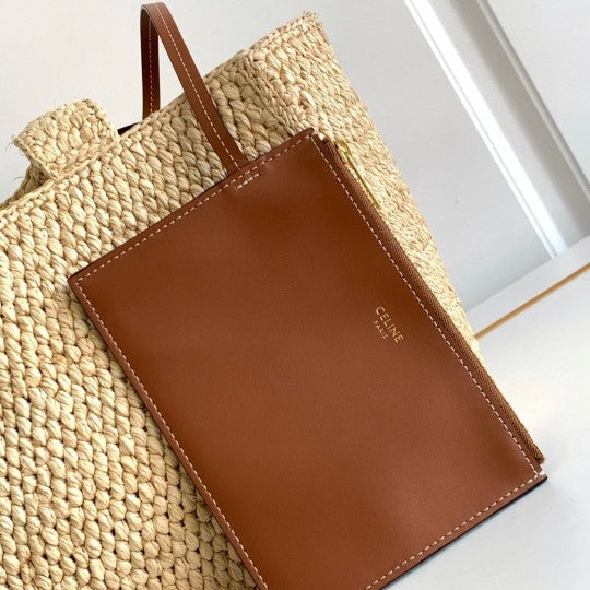 C­eli­ne - « Small Cabas Thais Raffia Calfskin Top »