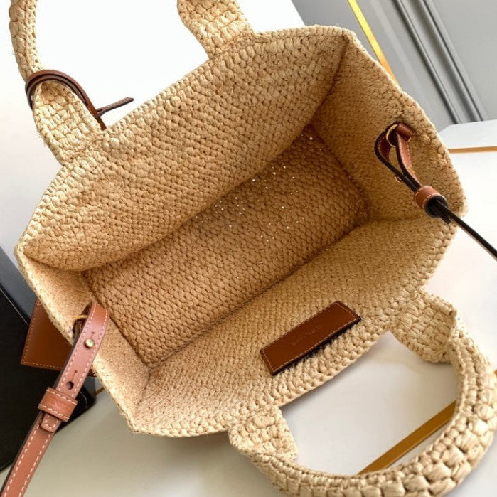 C­eli­ne - « Small Cabas Thais Raffia Calfskin Top »