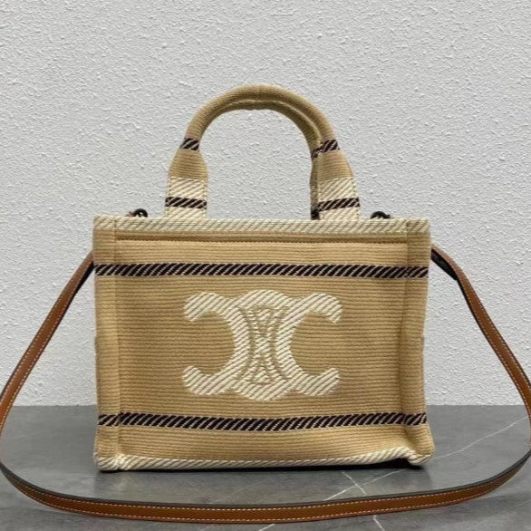 C­eli­ne - « Small Cabas Thais Striped Textile Beige Noir »