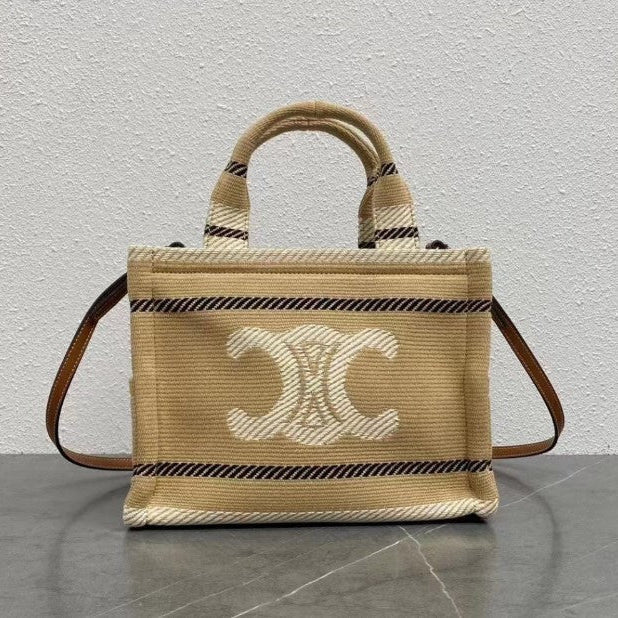 C­eli­ne - « Small Cabas Thais Striped Textile Beige Noir »