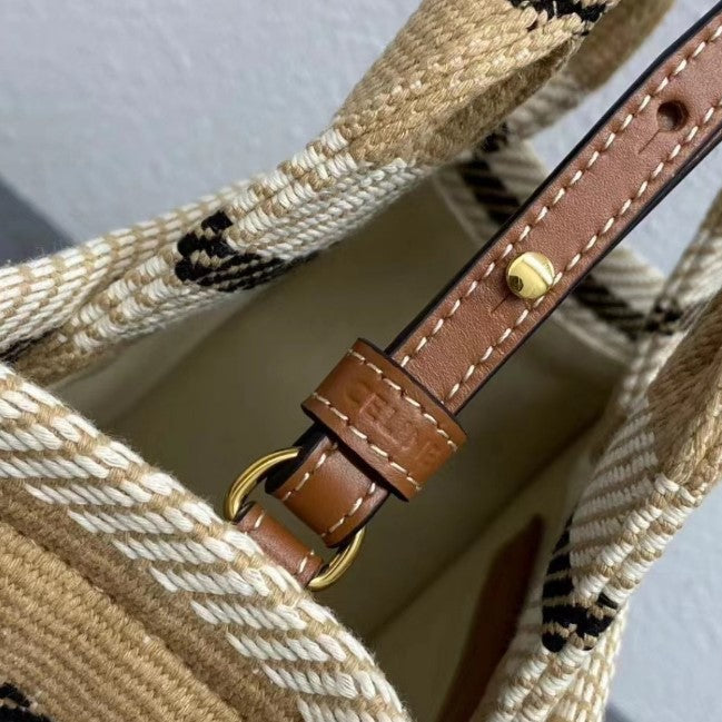 C­eli­ne - « Small Cabas Thais Striped Textile Beige Noir »