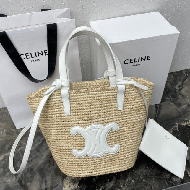 Céline - « Classic Panier petit modèle Souple Raphia et veau »