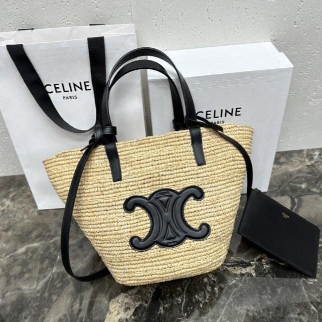 Céline - « Classic Panier petit modèle Souple Raphia et veau »