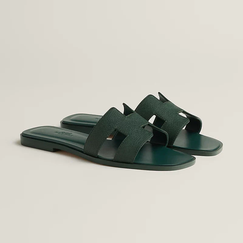 Hermes - « Claquettes Vert Bouteille »